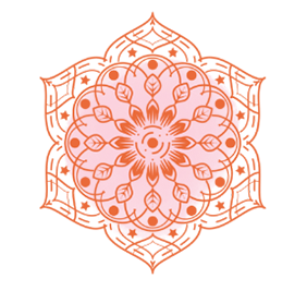 Mandala orange sur fond rose