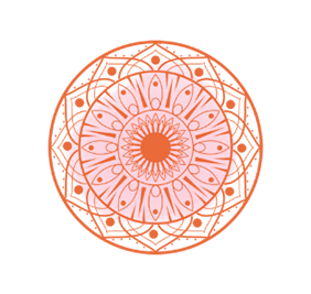 Mandala orange sur fond rose